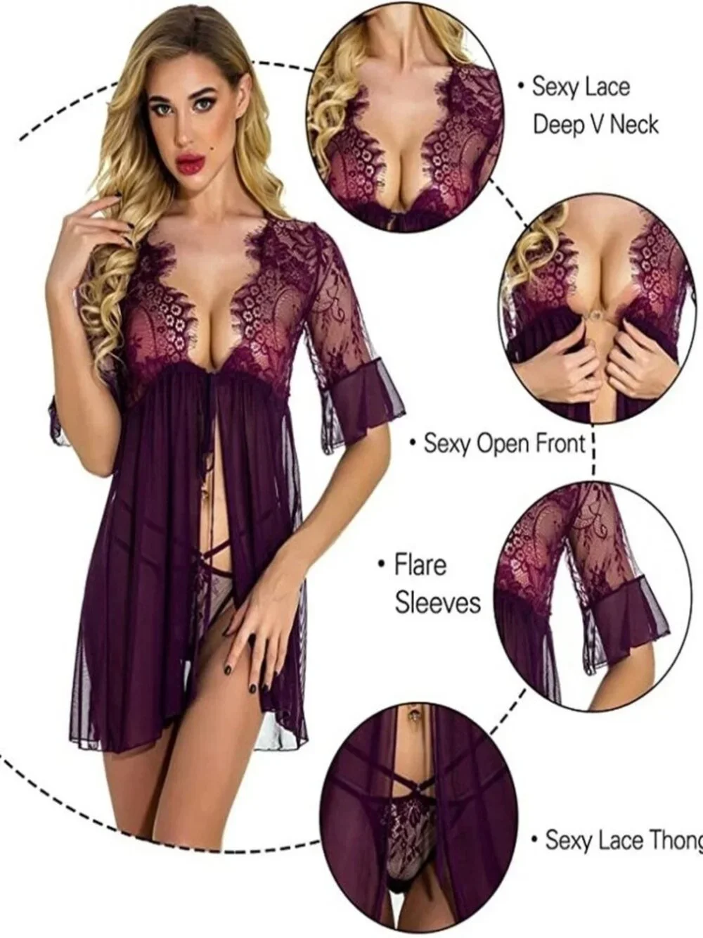 Women's Sexy-Lingerie Babydoll Sleepwear Underwear Lace Dress Nightwear